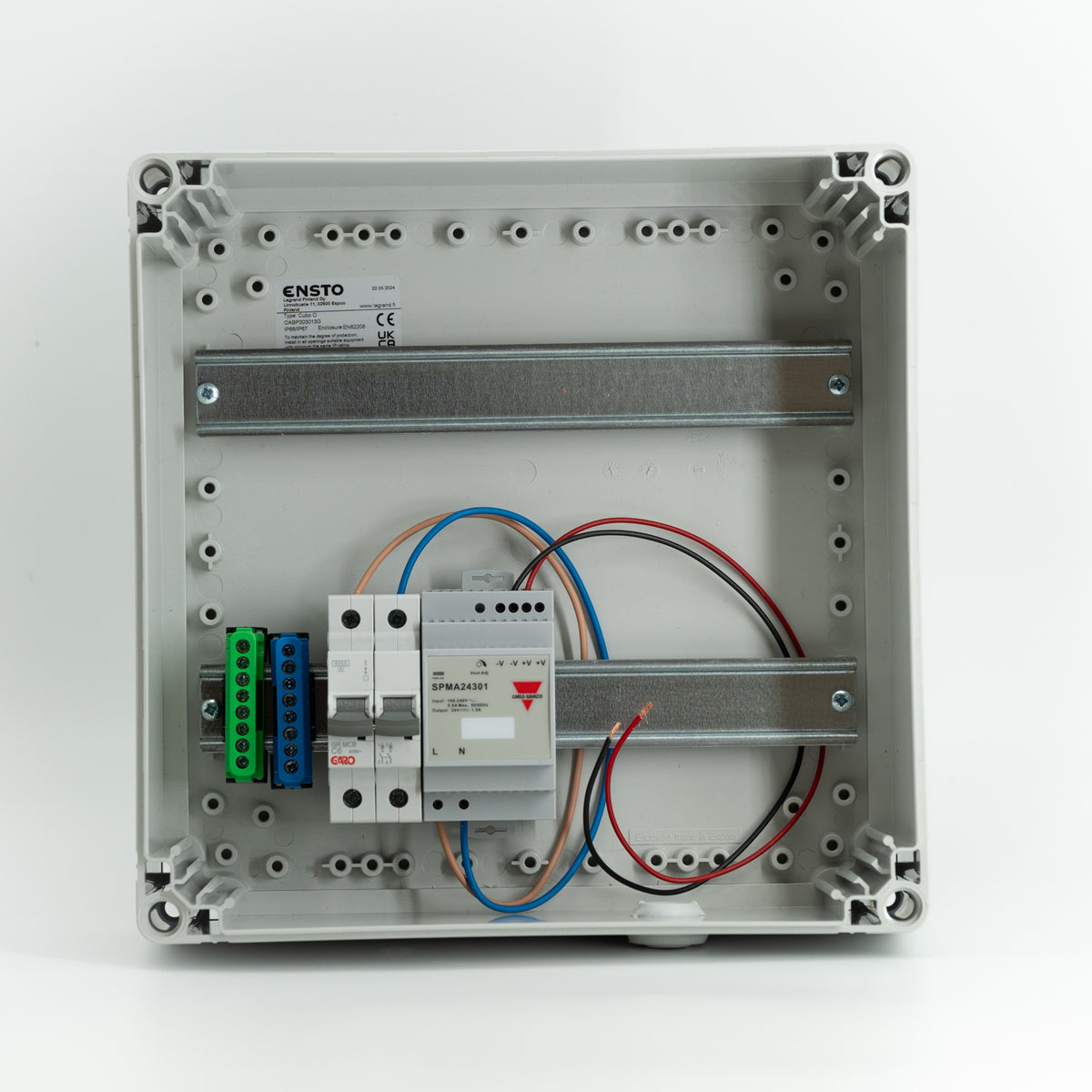 Caja con transformador de 24V e interruptor, 300x300, IP65